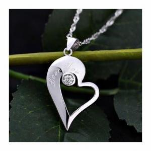 Silver Half Hearts Couples Necklaces With Custom..