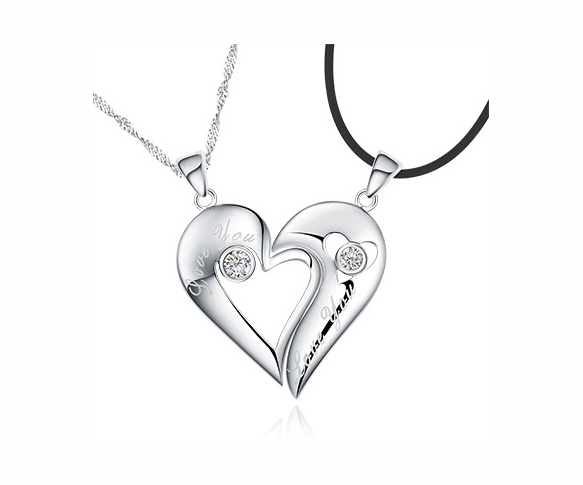 Silver Half Hearts Couples Necklaces With Custom Engraving